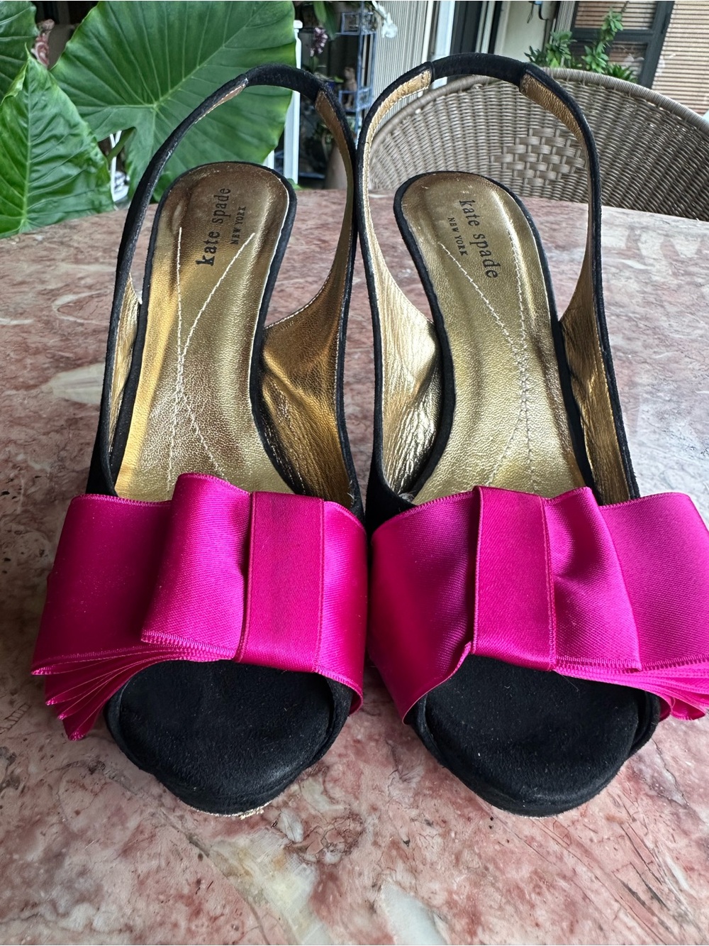 kate spade Black Slingback Heels with Fuchsia Bow